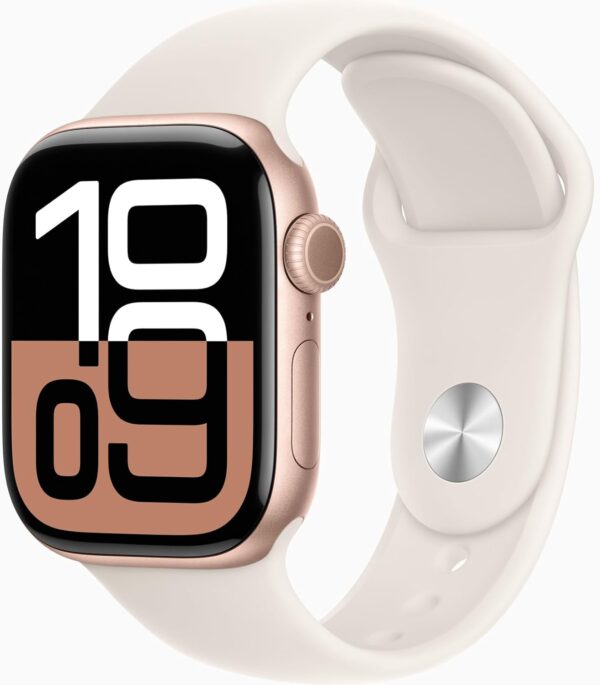 Apple Watch Series 10 [GPS + Cellular, 46mm] - Rose Gold Aluminum Case with Starlight Sport Band, S/M (Renewed)