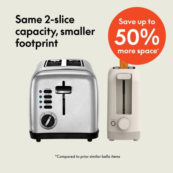 bella 2 Slice Slim Toaster, Fits-anywhere™ Kitchenware, 6 Setting Shade Control with Reheat & Cancel Buttons, Removable Crumb Tray, 10” Long Slot, Anti Jam & Auto Shutoff, 900...