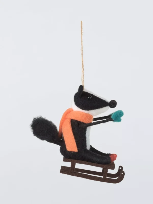 John Lewis Dawn & Dusk Felt Badger on Sleigh Tree Decoration