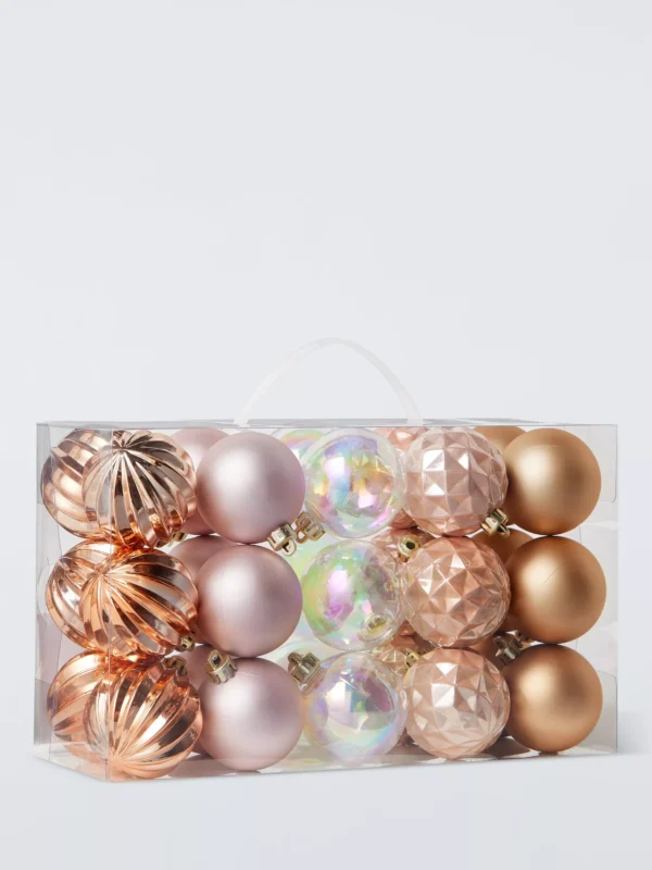 John Lewis Shatterproof Baubles, Box of 30, Pink