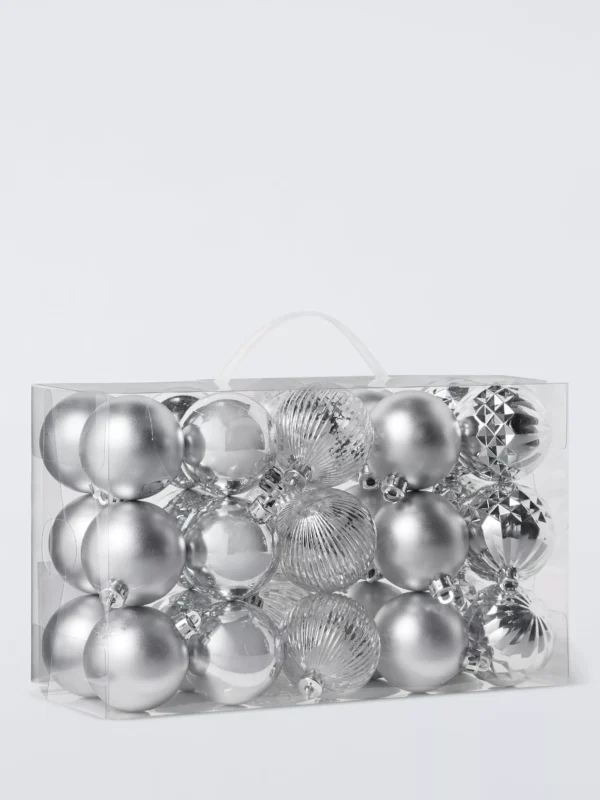 John Lewis Shatterproof Baubles, Box of 30, Silver