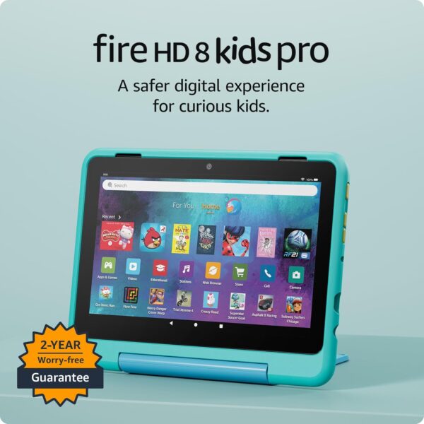 New Amazon Fire HD 8 Kids Pro tablet, ages 6-12. Bright 8" HD screen, includes ad-free content, parental controls, 13-hr battery, slim case for older kids, 32GB, Jungle Cat,...