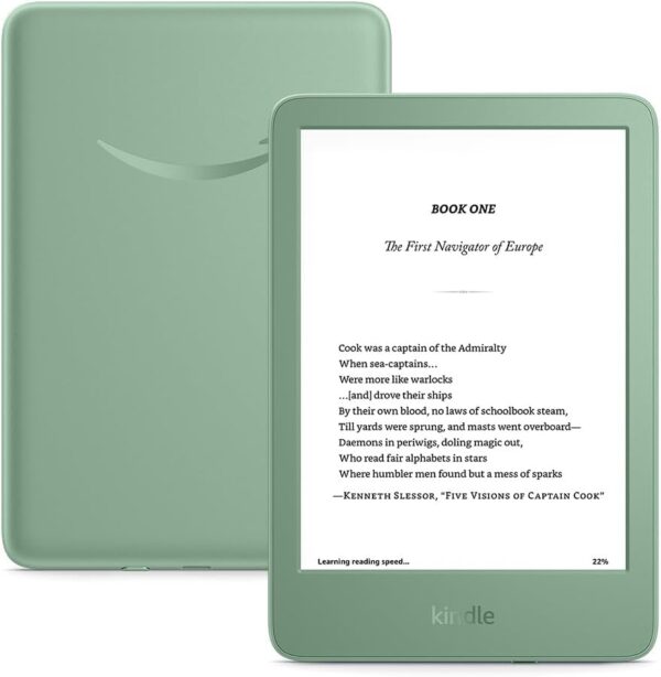 New Amazon Kindle (16 GB) - Lightest and most compact Kindle, with glare-free display, faster page turns, adjustable front light, and long battery life - Matcha