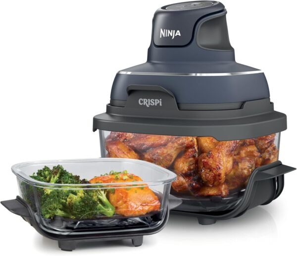 Ninja Crispi Air Fryer, Microwave, Freezer & Dishwasher Safe, Non Toxic Glass Portable Cooking System, 4 QT & 6 Cup Glass Containers with Storage Lids, Easy Meals, Air Fry,...