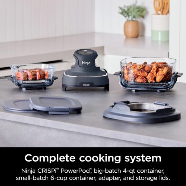 Ninja Crispi Air Fryer, Microwave, Freezer & Dishwasher Safe, Non Toxic Glass Portable Cooking System, 4 QT & 6 Cup Glass Containers with Storage Lids, Easy Meals, Air Fry,...