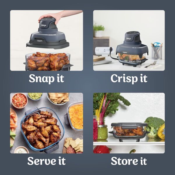Ninja Crispi Air Fryer, Microwave, Freezer & Dishwasher Safe, Non Toxic Glass Portable Cooking System, 4 QT & 6 Cup Glass Containers with Storage Lids, Easy Meals, Air Fry,...